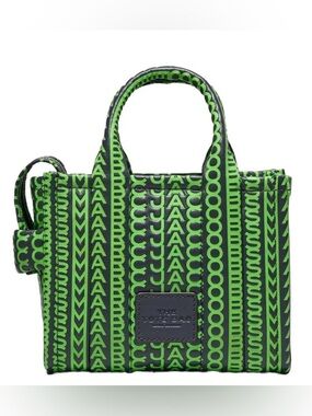 Marc Jacobs The Monogram Leather Crossbody Tote Bag Neon Green and Black